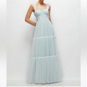 NWT Dessy Collection Ashlan Bustier Style Tulle Tiered Dress in Mist - Size 2